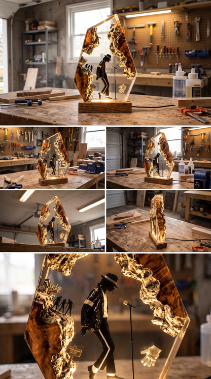 Handcrafted Michael Jackson Moonwalk Epoxy Resin LED Lamp