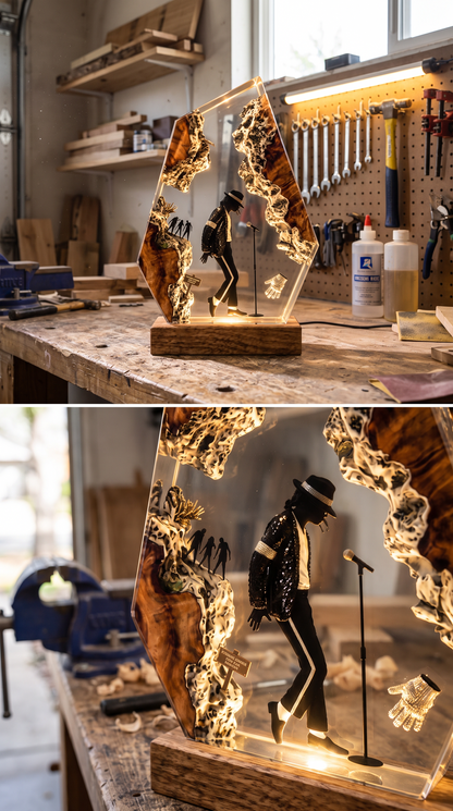 Handcrafted Michael Jackson Moonwalk Epoxy Resin LED Lamp