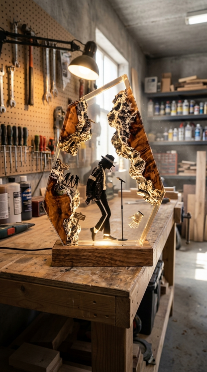 Handcrafted Michael Jackson Moonwalk Epoxy Resin LED Lamp