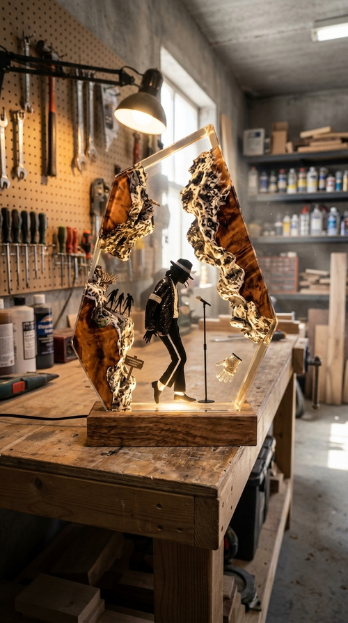 Handcrafted Michael Jackson Moonwalk Epoxy Resin LED Lamp